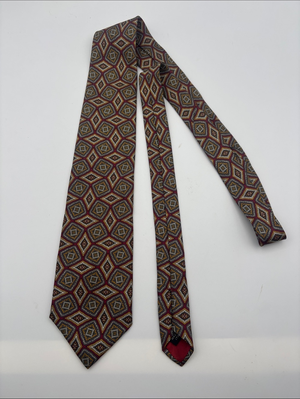 Jsaco Made in Italy 100% Silk Classic Men's Tie in Burgundy and Gold